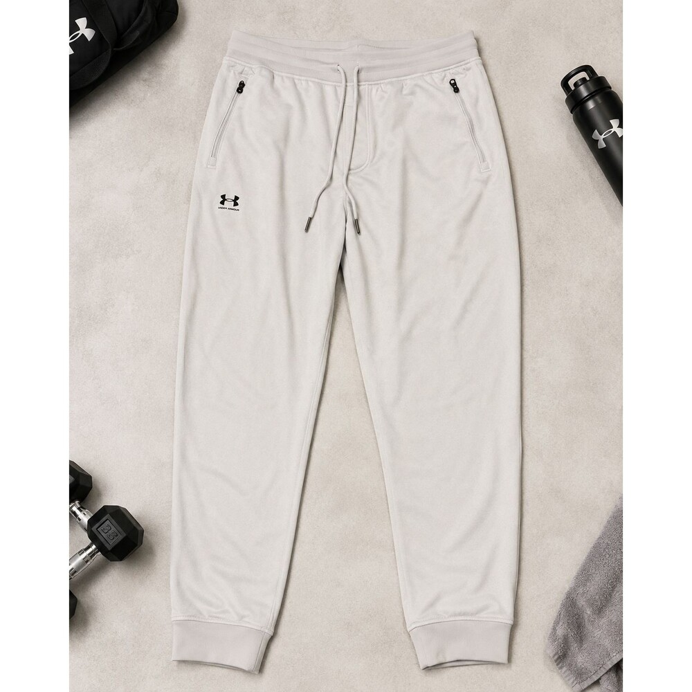 Under Armour Loose Fit Jogger Pants Size L Gray Zip Pockets 100% Polyester